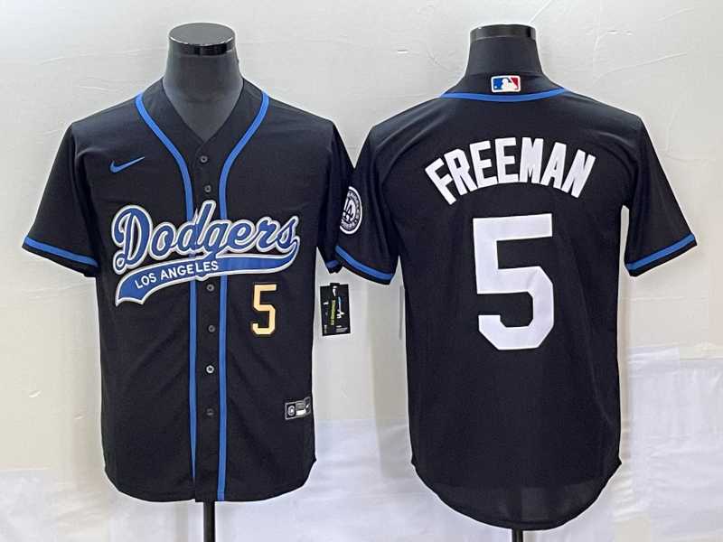 Men%27s Los Angeles Dodgers #5 Freddie Freeman Number Black Cool Base Stitched Baseball Jersey->los angeles dodgers->MLB Jersey